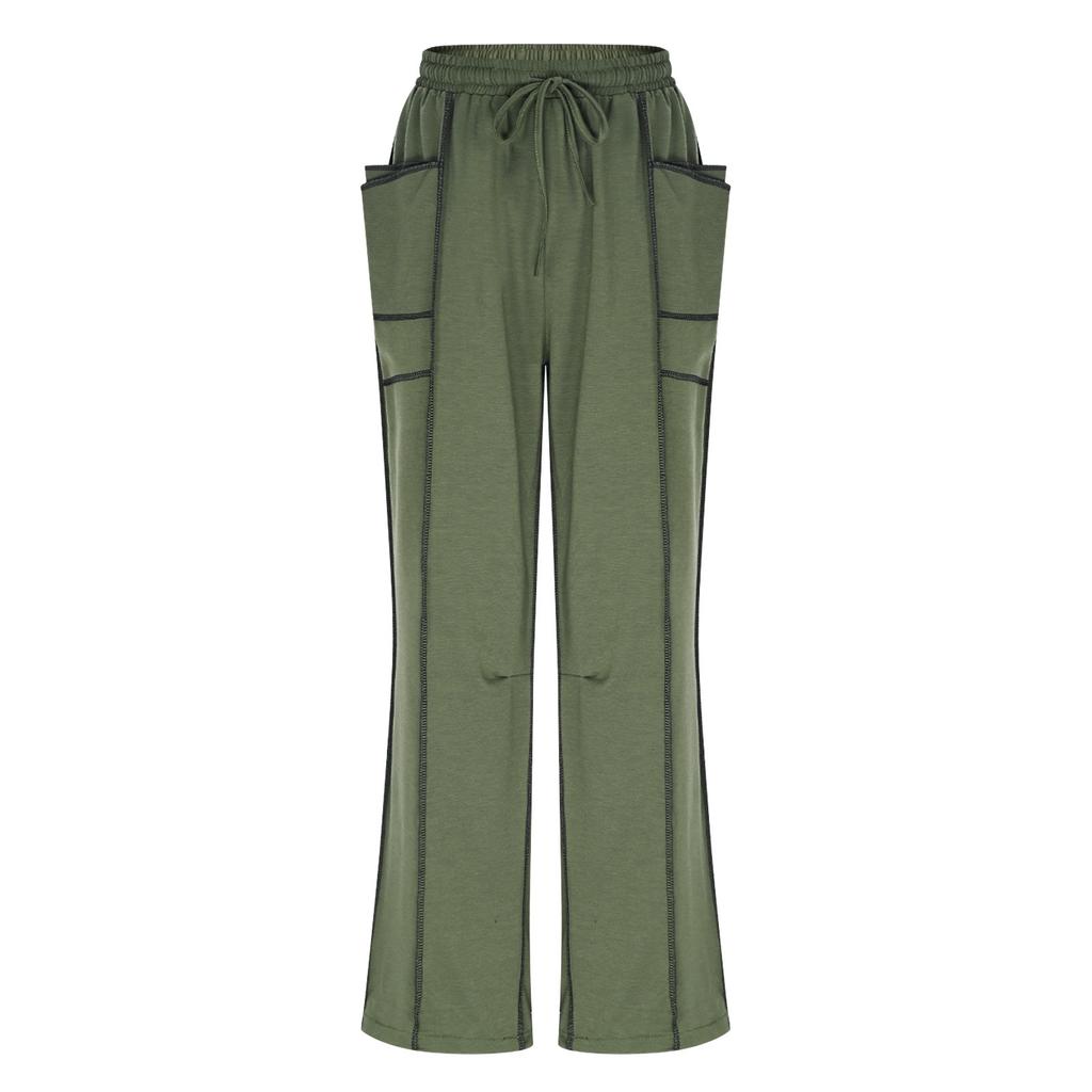 Women's Wide Leg Pants With High Waisted Straight Leg And Spliced Pocket Casual Pants