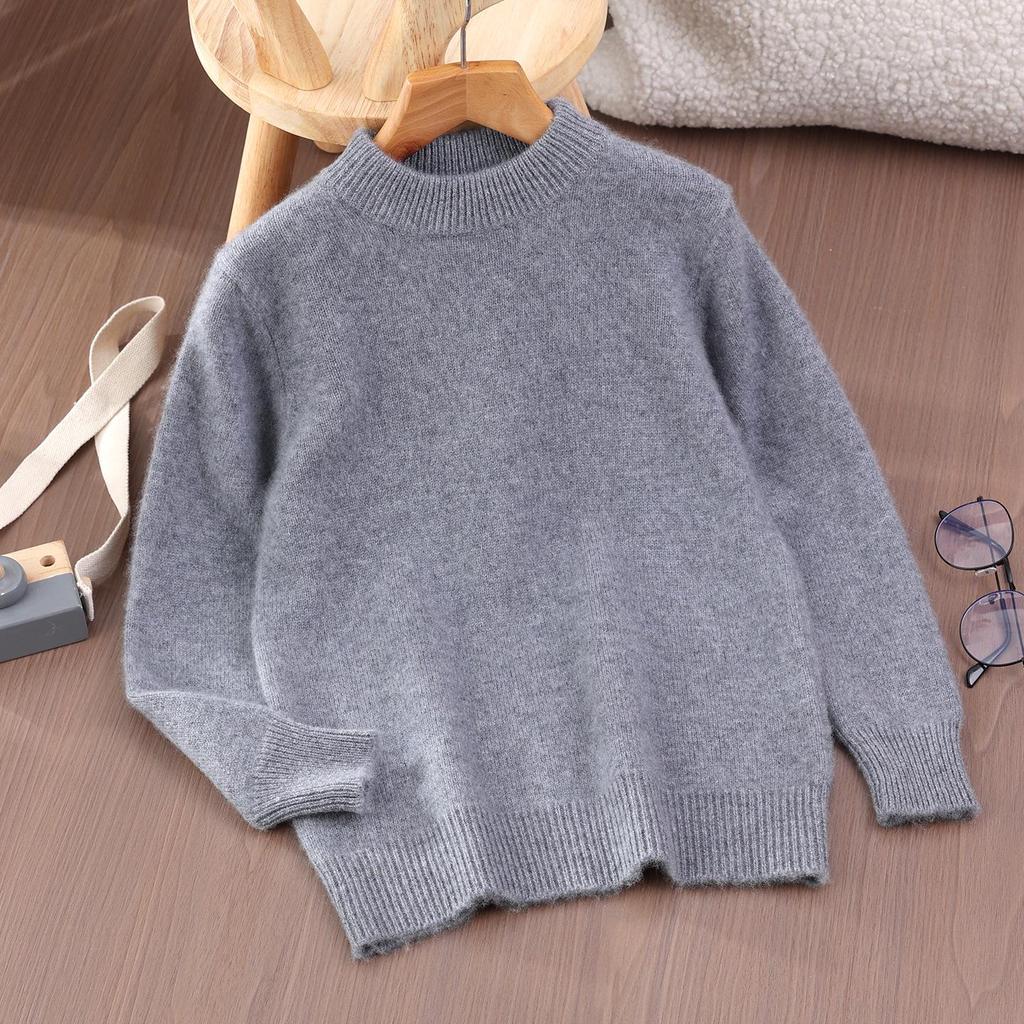 Premium Kids' Solid Color Wool Sweater - Boys' Thick Pullover & Girls' Cashmere Knit Base Layer