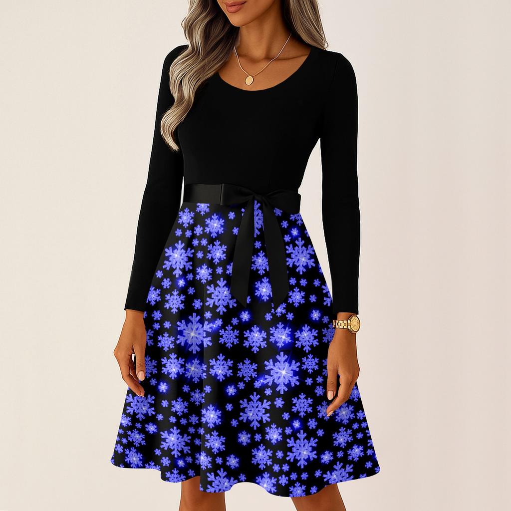 Damskie Codzienne Modne Długie Sukienki Vintage z Długim Rękawem i Świątecznym Nadrukiem Graficznym