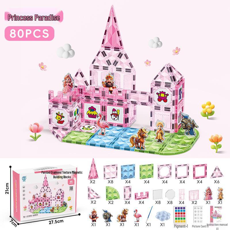 Princess Castle Magnetic Tile Set: DIY Stained Glass Puzzle & Educational Toy