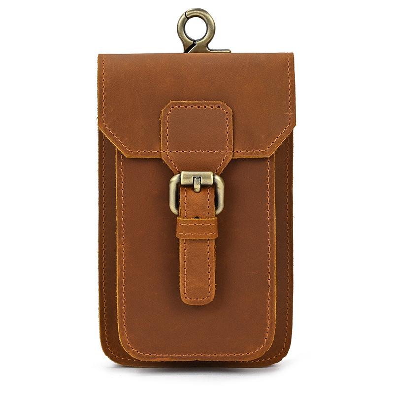 Small Male Bag Genuine Leather Waist Bag Phone Belt Pouch Men's Waist Pack With Clip On Pants Leather Waist Bag Mini Phone Bag