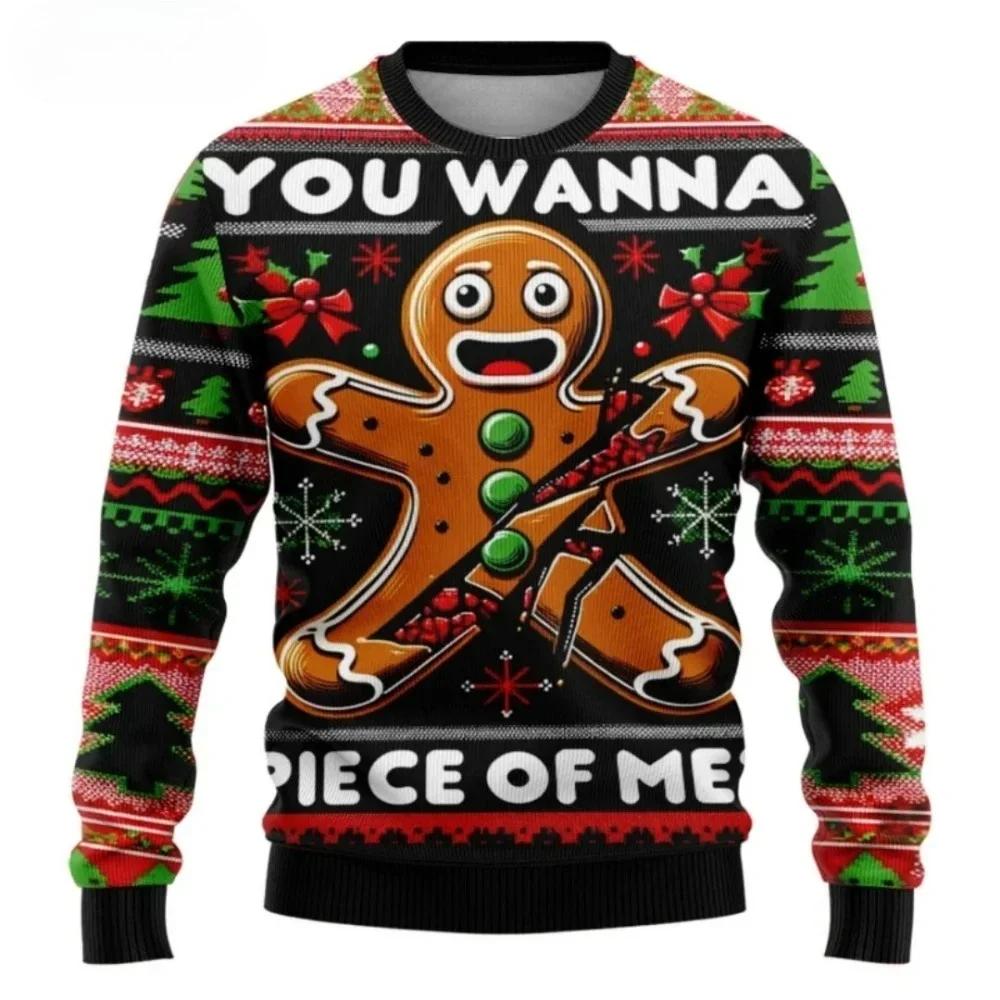 Women's, and Teenagers' Ugly Christmas Sweaters, Christmas Gingerbread Man Patterned Round Neck Sportswear Y2k Clothes