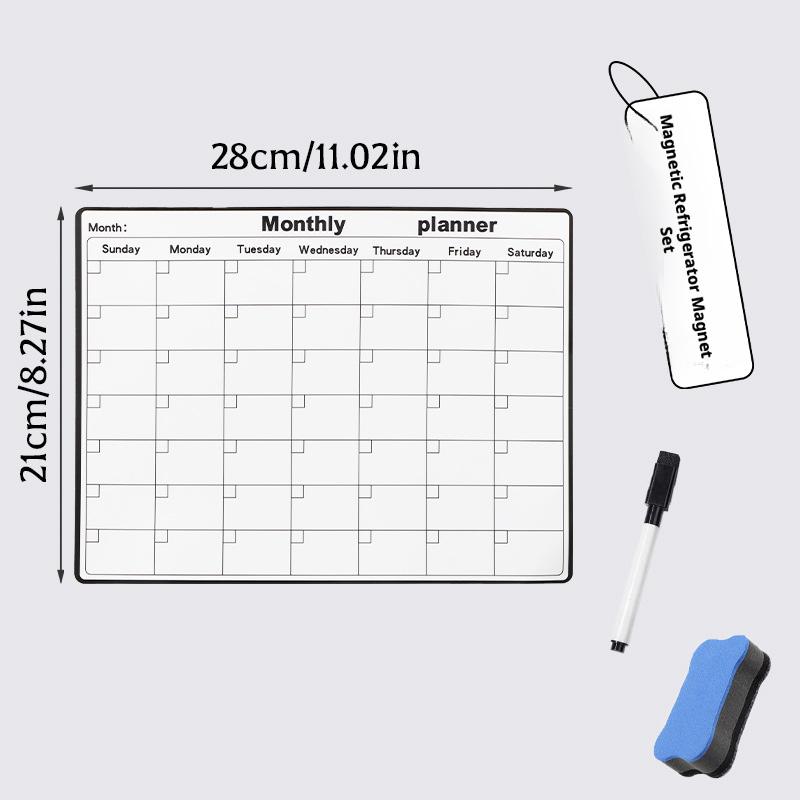 Magnetic Fridge Calendar - Dry Erase Monthly Planner for Refrigerator, Reusable Whiteboard for Kitchen Organization