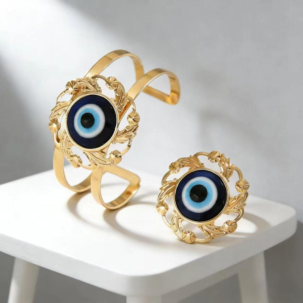 Ensemble Bracelet & Bague Unisexe Œil de Démon Best-Seller Européen