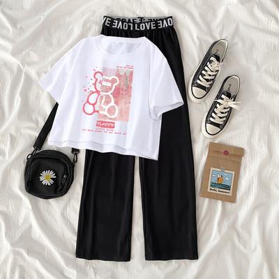 5-14 Years Summer Girls Clothing Sets Fashion Cartoon Bears Tops And Pants 2Pcs Outfits Teenagers Girls Suits Kids Clothes