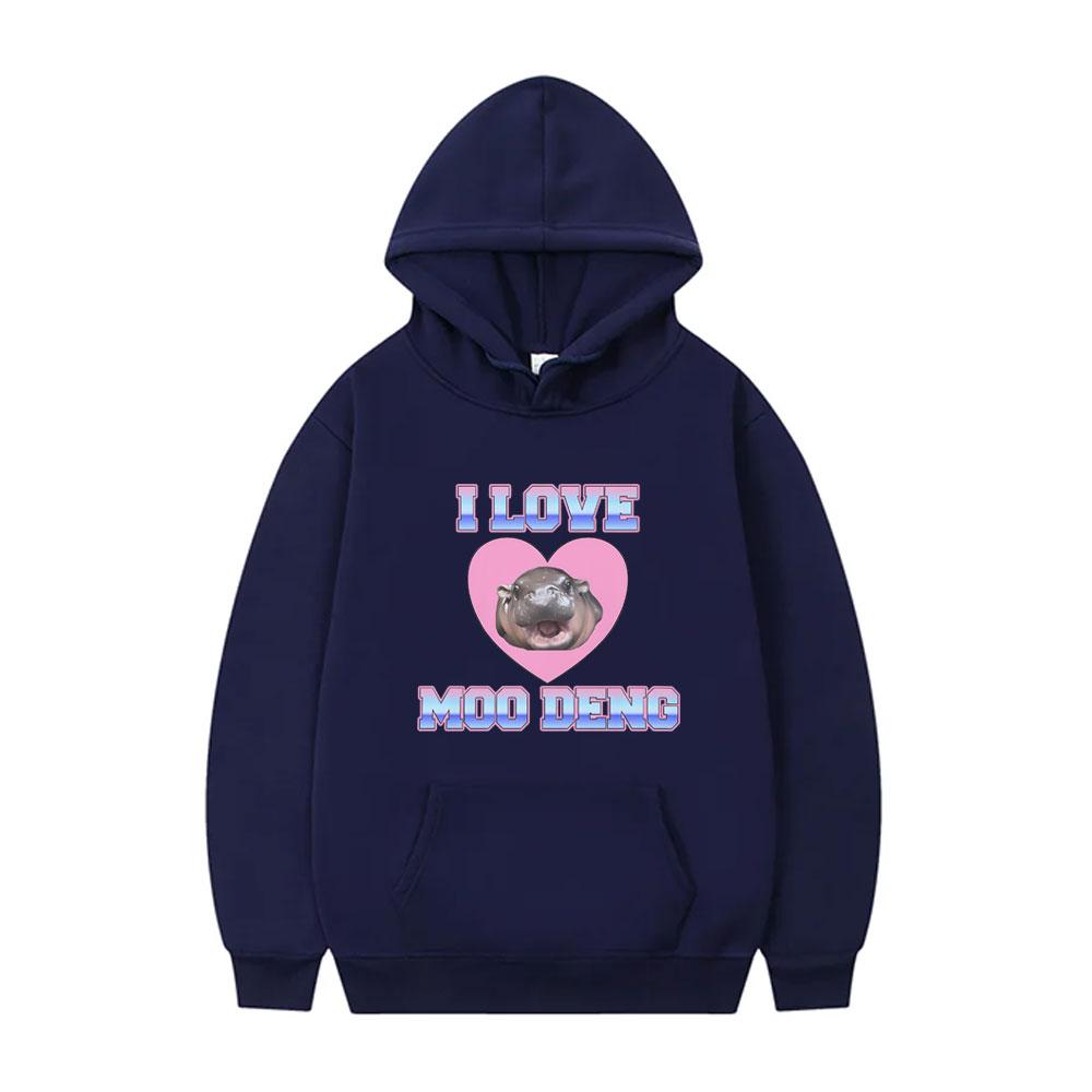 I Love Moo Deng Hoodie Funny Baby Hippo Meme Sportswear Men Women's Casual Oversized Hoodies Unsiex Fashion Brand Streetwear