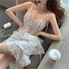 Women's Summer One-button Irregular Lace See-through Halter Dresses
