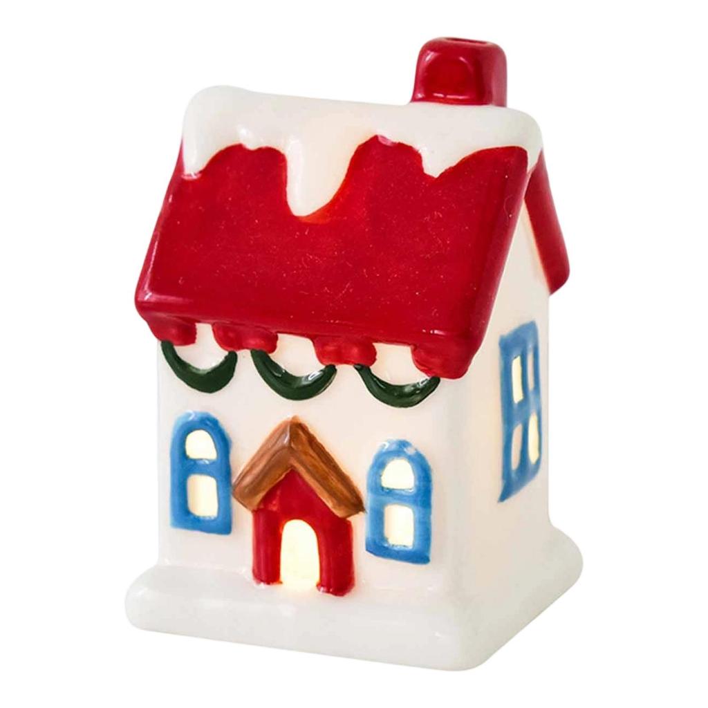 Ceramic Christmas Village House Ornament Decoration Versatile Statue Craft Accessory with LED for Indoor Holiday Shelf Table