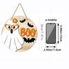 Halloween Wooden Hanging Sign Ghost and Bat Design Round Door Decor with Rope for Seasonal Holiday Decoration Indoor Outdoor Use