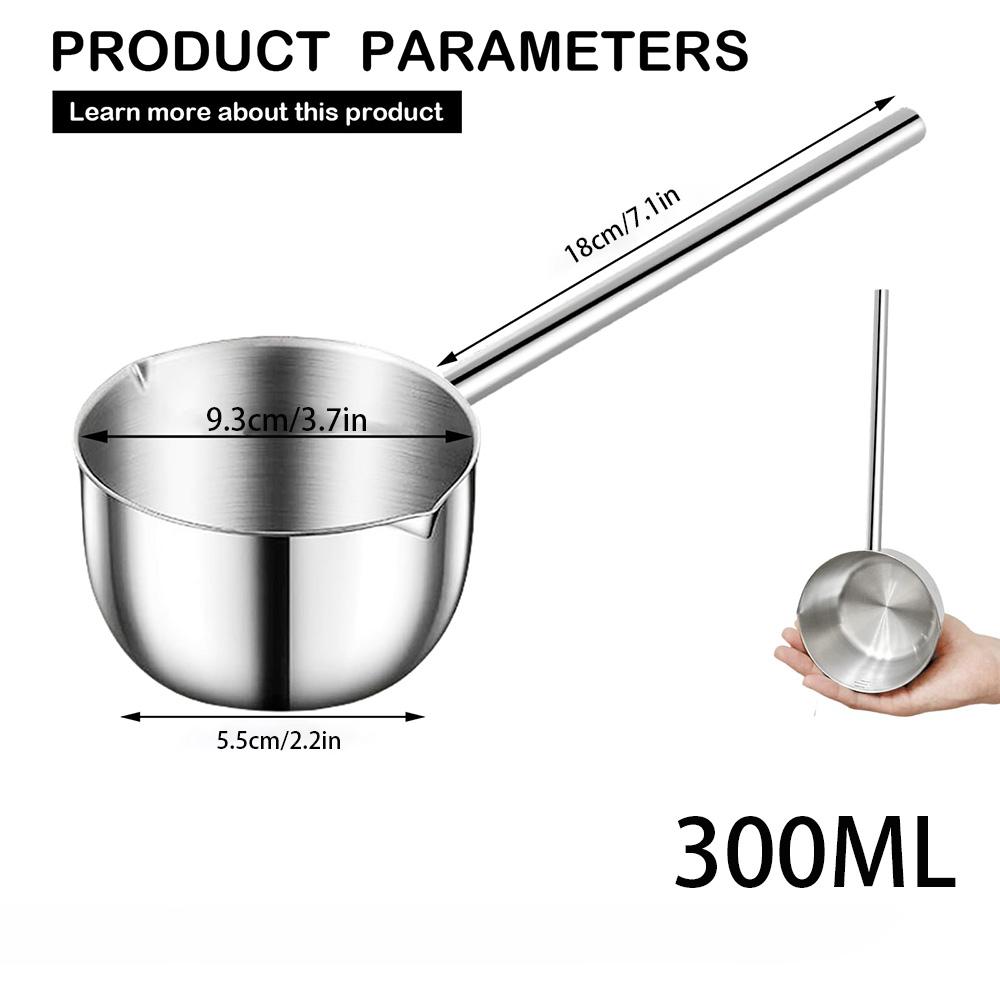 

Mini butter heating pot, milk pot with long handled flat bottomed pan, butter melting pot, used for chocolate, candy срібний