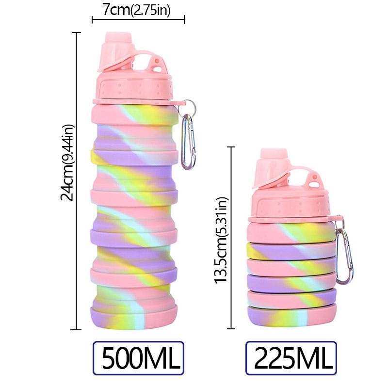 Outdoor Sports Silicone Foldable Water Bottle For Camouflage Creative Travel Reusable Leakproof Water Bottle With Carabiner