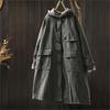 Women Vintage Hooded Button Winter Coats Solid Color Patchwork Pockets Warm Long Coats