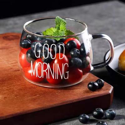 350 ml mit Buchstaben bedrucktes transparentes kreatives Glas für Kaffee, Tee, Getränke, Dessert, Frühstück, Milch, Tasse, Glasbecher, Trinkgeschirr mit Griff