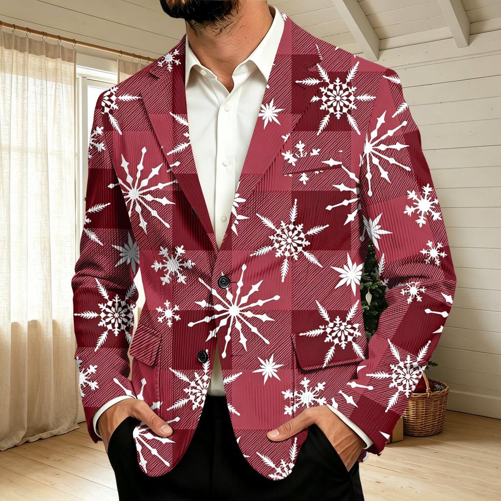 Men's Corduroy with Christmas Print Business Casual Suit Jacket for Holiday Party