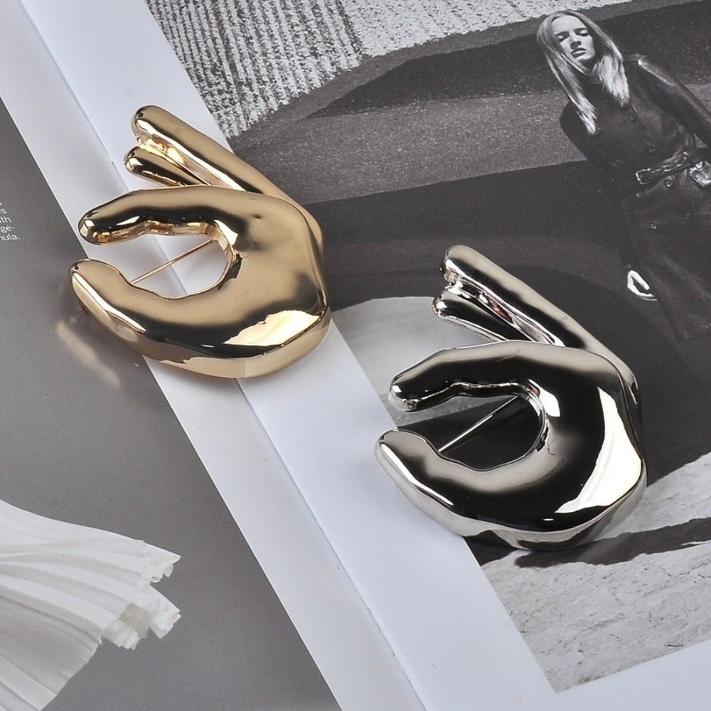 Glänzende Metall Hand Broschen Pins Großer Anzug Revers Pin Vintage Kleidung Abzeichen Damen Herren