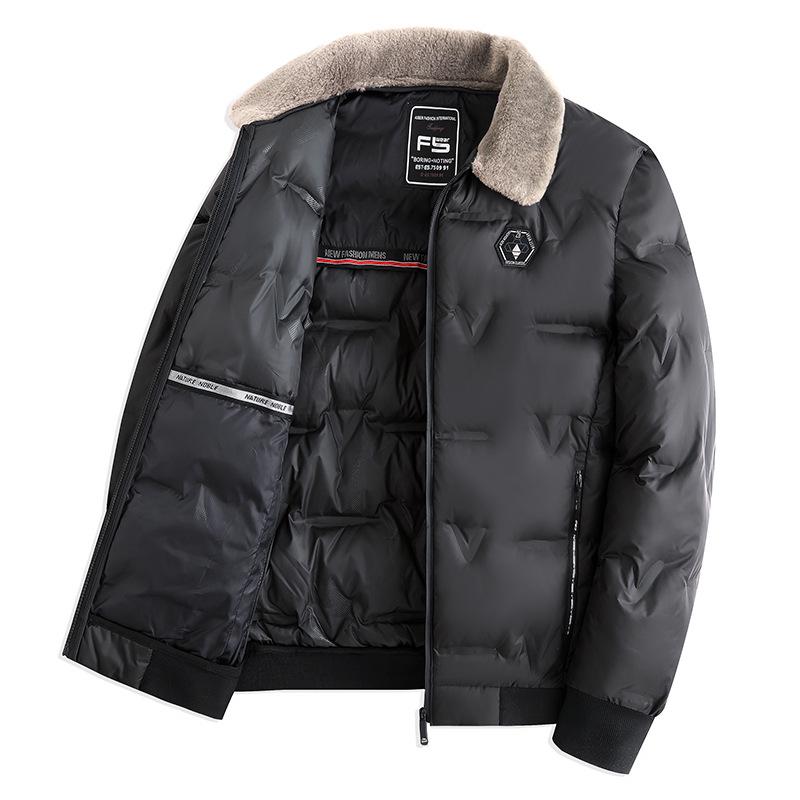 Men's 2025 European-Style Winter Jacket - Warm, Thick, Versatile Short Cotton with Fur Collar