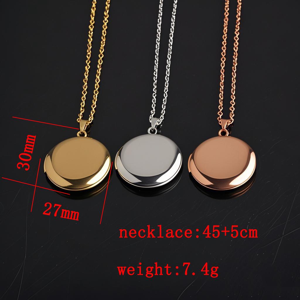 Stainless Steel Round Locket Necklace, Mirror Polished with Photo Holder, Smooth and Shiny Geometric Design