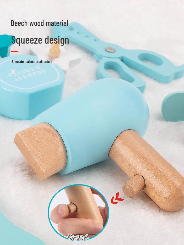 Realistic Toddler Barber Set: Wooden Hairdressing Tools with Waist Pack
