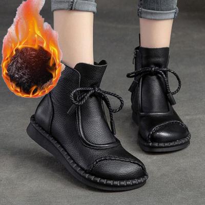 Plattformsohle Plüsch Warme Stiefel Einfarbig Retro Echtleder Damen Kurzstiefel