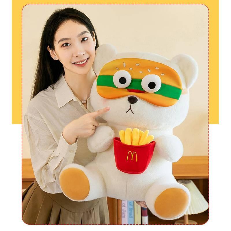 Adorable Large Burger And Fries Bear Plush Toy Cute Stuffed Animal Pillow Gift