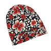 Art Deco Inspired Red And White Hibiscus Floral Pattern Adult Knit Beanie with Easy Modern Style, Effortlessly Fits Into Seasonal Wardrobes And Pairs 