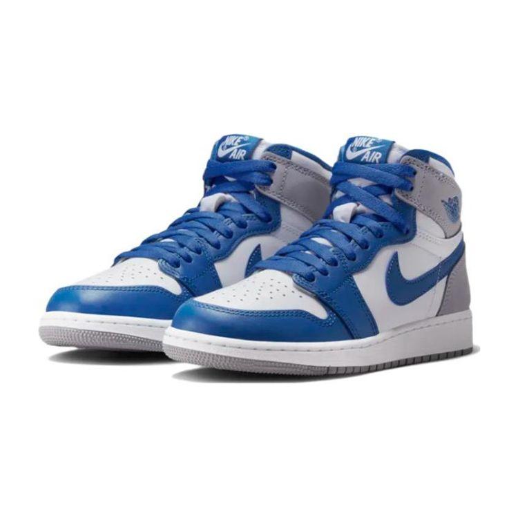 Air Jordan 1 Retro High OG GS True Blue Kinder-Sneaker Weiß Zementgrau FD1437-410