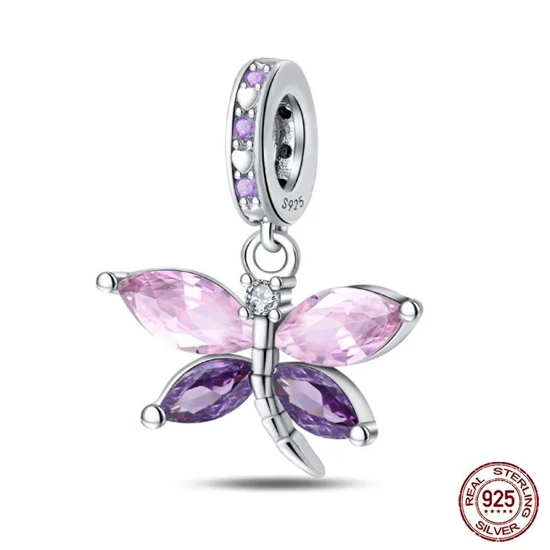 925 Silver Classic Purple Retro Heart Shape Lotus Angel Pattern Charms Beads Fit Necklace Bracelets Pendant DIY Jewelry