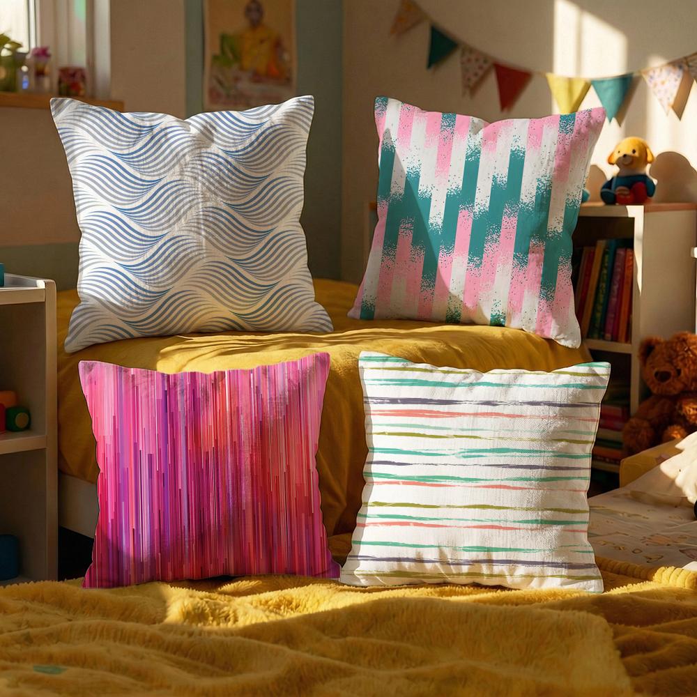 Stripes intersecting Cushion Cover Set of Decorative Short Plush Pillow Covers for Sofa Soft Cushion Case x cm