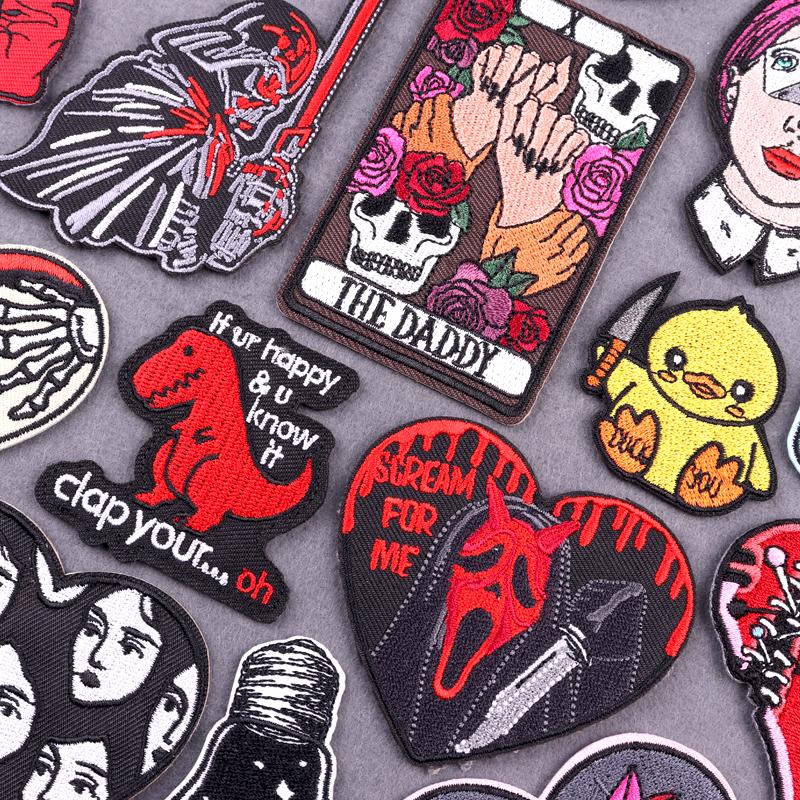 Hip Hop Punk Embroidery Patches For Clothing Thermoadhesive Patch Iron On Patches On Clothes Tarot Cards Skull Patch For Clothes