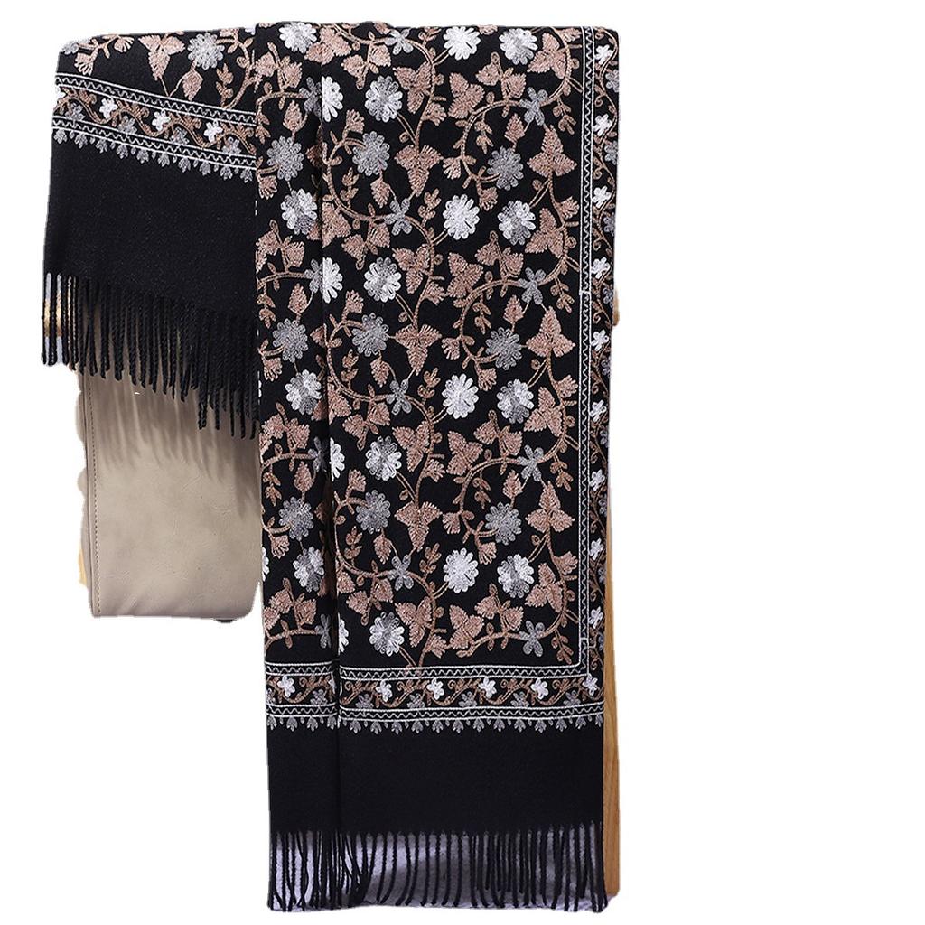 Ethnic style embroidered new autumn and winter knitted faux cashmere scarf for women, thickened paisley embroidered shawl from Lijiang