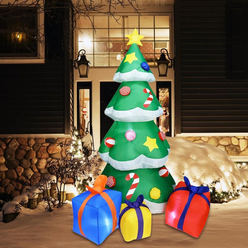 Gonflabile Pom de Crăciun de 6 FT Decor de Exterior Gigant cu 3 Cutii de Cadouri LED-uri Încorporate pentru Decor de Crăciun Gonflabil