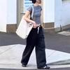 Women's Drawstring Elastic Waist Wide Leg Straight Pants Loose Fit Korean Casual Cotton Sweatpants