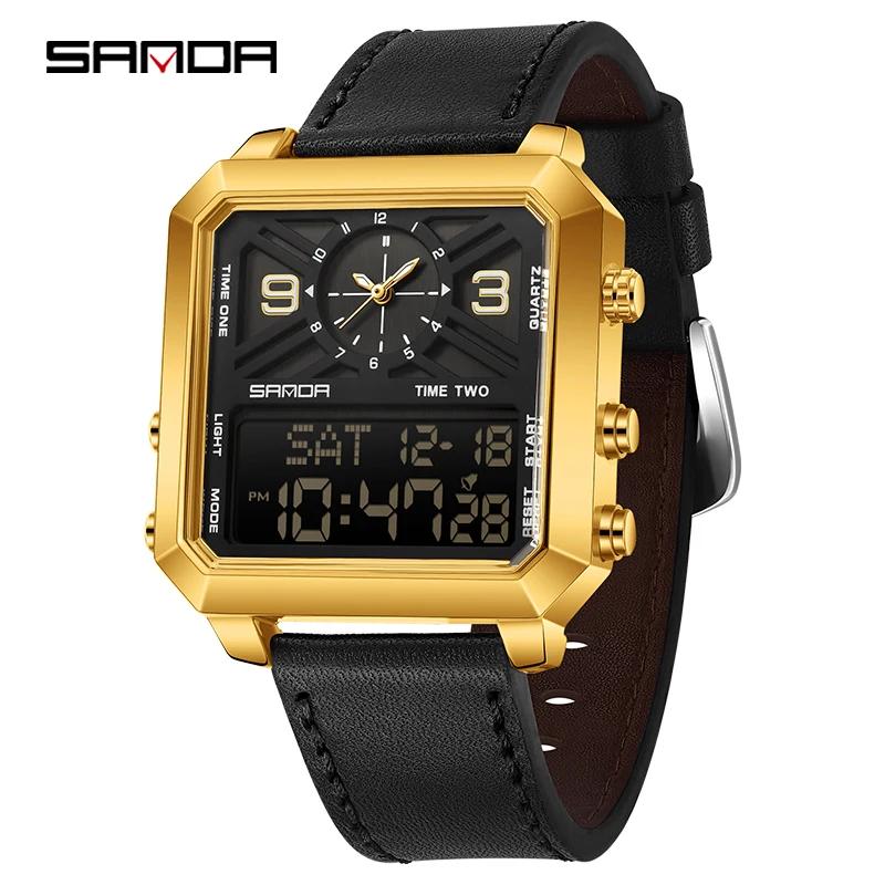 Sanda Brand Business Sports Square Dual Display Men's Quartz Waterproof Led Analog Digital Countdown Electronic Male Watch