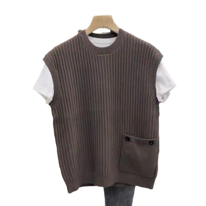 Men's Sleeveless Wool Sweater - Round Neck Knit, Autumn/Winter Casual Fashion, Youth Trend, Solid Color.