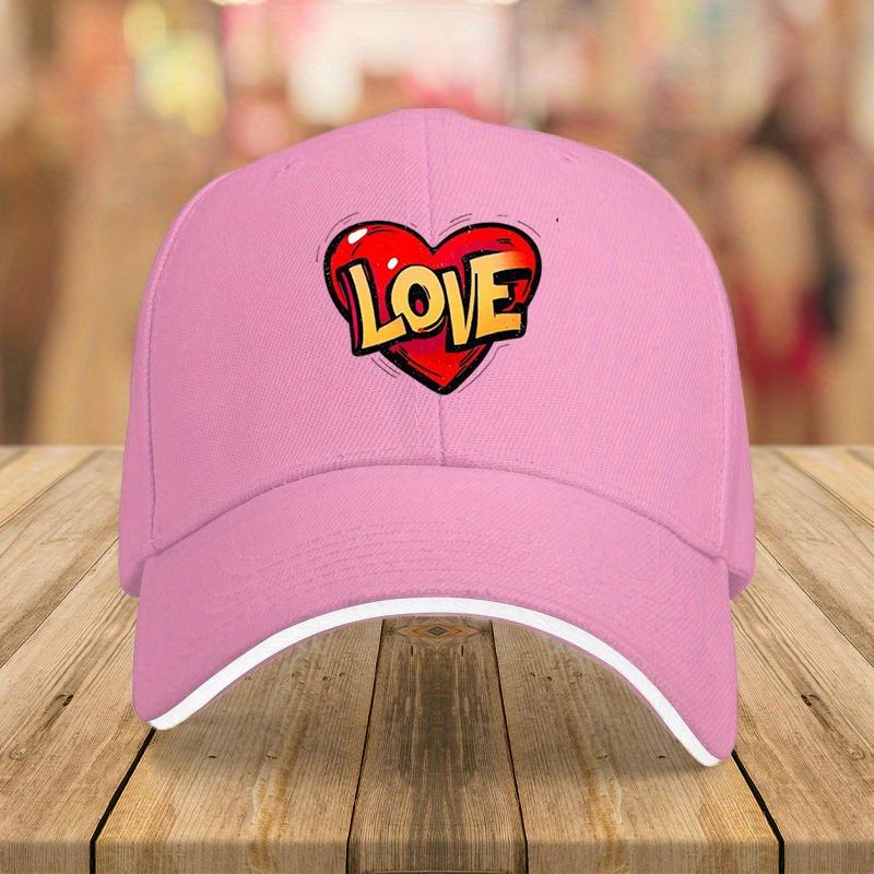 Love Heart Graffiti Print Baseball Cap Unisex Polyester Casual Streetwear Adjustable Snapback Hat
