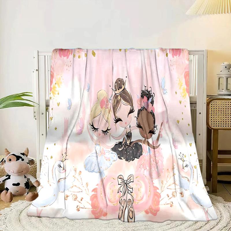 Ballerina In Pink Flowers Blanket Flannel Blanket for Bed, Sofa, Camping, Hiking, Picnic Essentials, Gift for Family Fan Gifts
