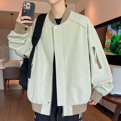 Geacă tip aviator Geacă Uniformă de baseball pentru bărbați Student Senzualitate înaltă Culoare solidă Buzunar cu fermoar Îmbrăcăminte exterioară de toamnă timpurie Top utilitar