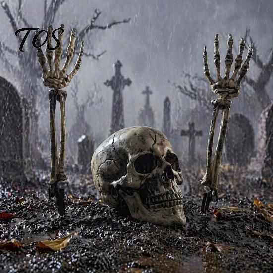 Creepy Skeleton Party Props Realistic Stake, Spooky Halloween Skull Hand Yard Easy Assembly Garden Ornaments Sign for Outdoor Lawn Graveyard
