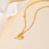 Sideway Zircon Cherry Pendant Necklace, Thin Chain Choker Necklace Stainless Steel, Women's Gold-plated Jewelry