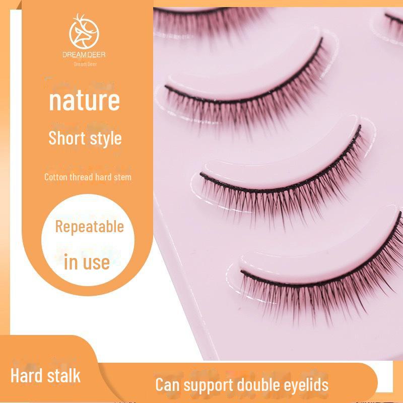 Menglu R-3 Natural Short False Eyelashes with Hard Stem for Double Eyelid Support and Curling - Novice-Friendly.