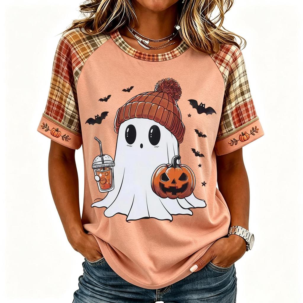 Women's Raglan Sleeve Neck Letter Print Short Sleeve T-Shirt for Casual Daily Wear