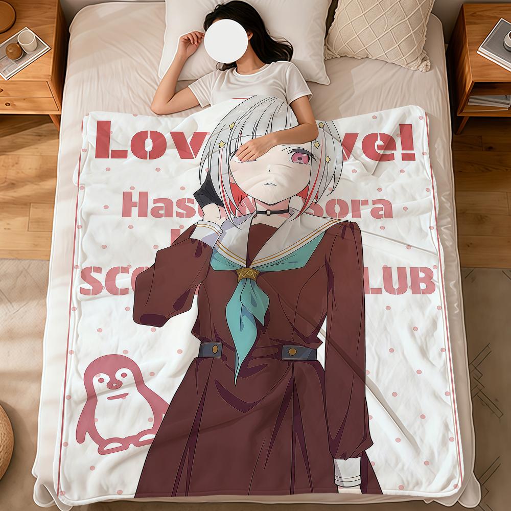 Anime Kawaii Art Girl Love L-live Soft Warm Plush Blanket for Dormitory Sofa Living Room Pet Hogar Bedroom Gift Nap Home Flannel