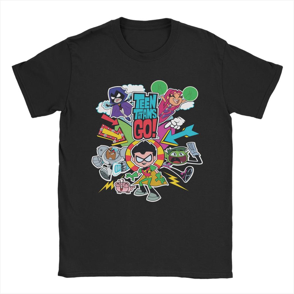 Luźna koszulka z grafiką Teen Titans Go i Zespołu Strzał Męska Bawełniana Krótki Rękaw Okrągły Dekolt Letnie Topy