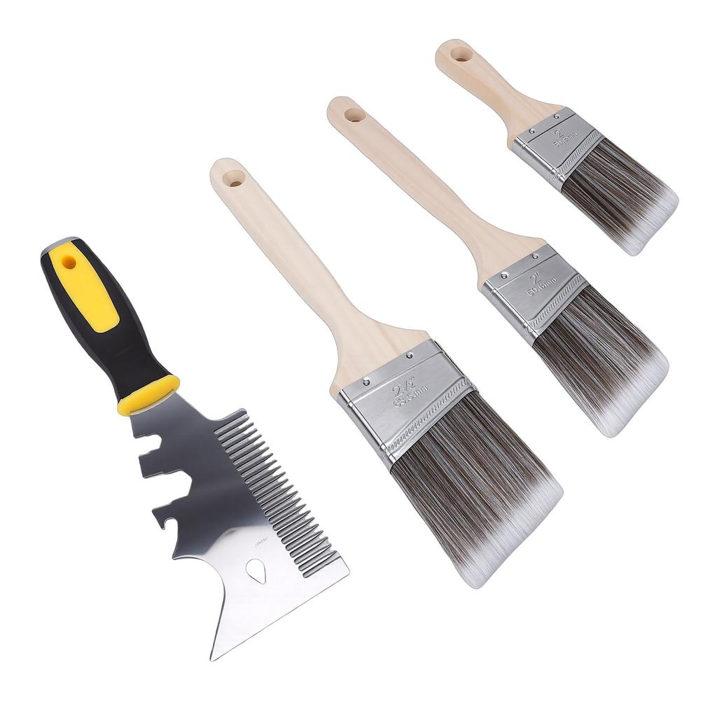 Angled Brushes with Paint Comb 2in 2.5in Short Long Handle Brushes for Painting Projects