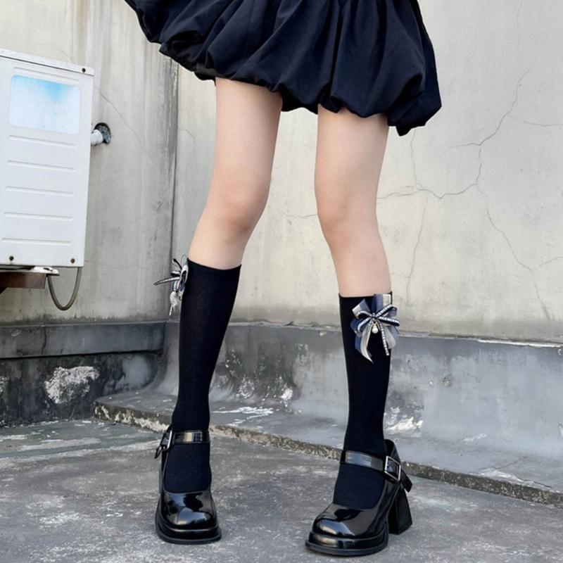 1 Pair Princess Style Dress Socks for Girl Calf Tube Frilly Socks Ballet Socks Ruffle Calf Socks with Bows Lace Top Sock