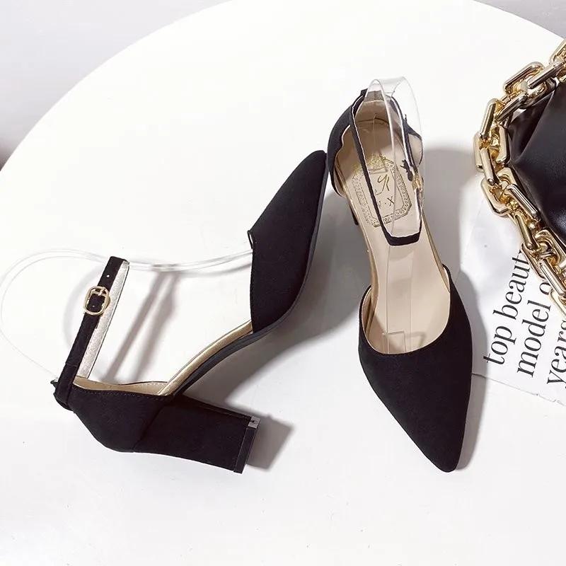 New   Versatile Fashion Solid Color Pointed Toe Women's Sandals Buckle Decoration Women's Shoes Casual Commuting