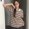 The Pink Unisex Oversized STripe Collar ShorT Sleeve T shirT