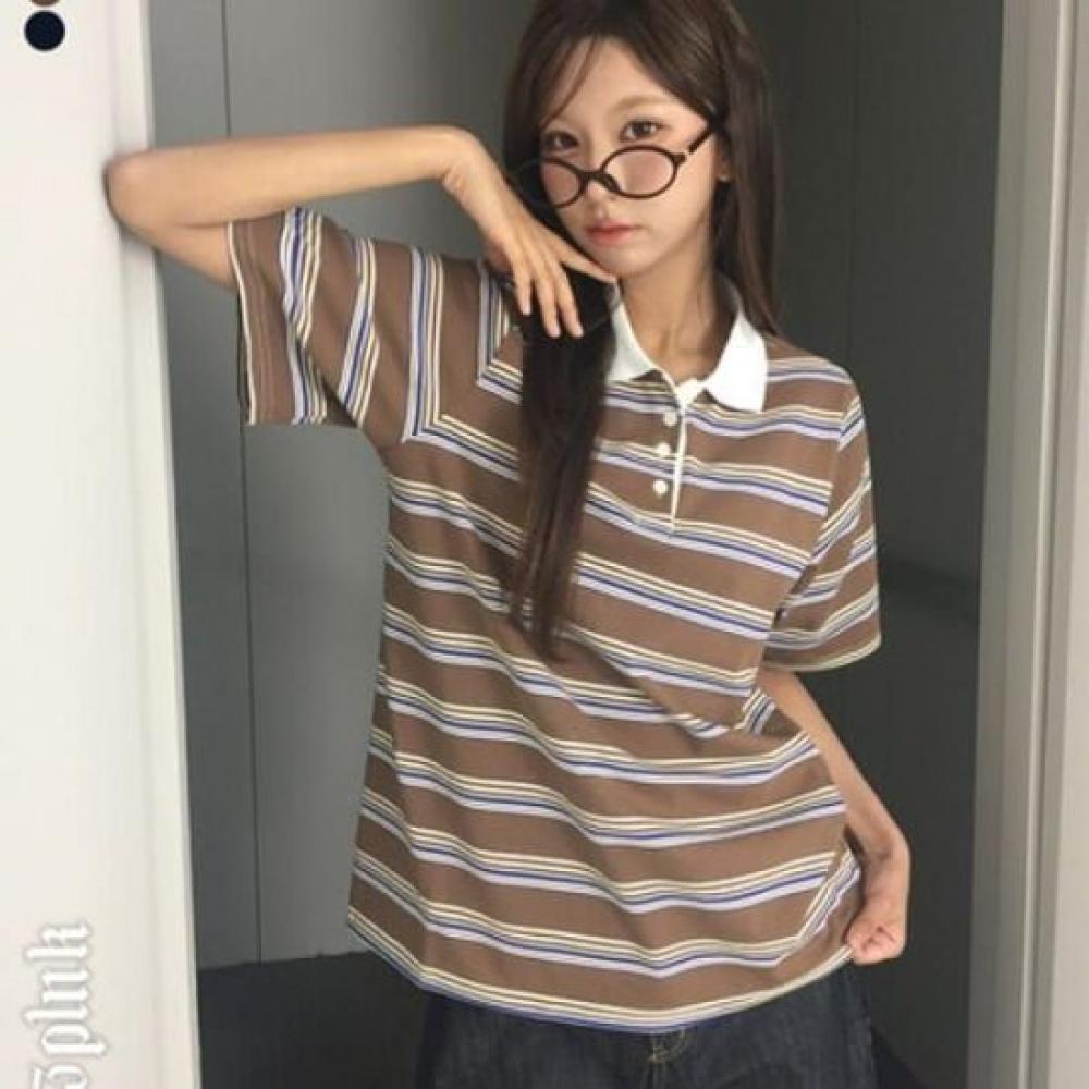The Pink Unisex Oversized STripe Collar ShorT Sleeve T shirT