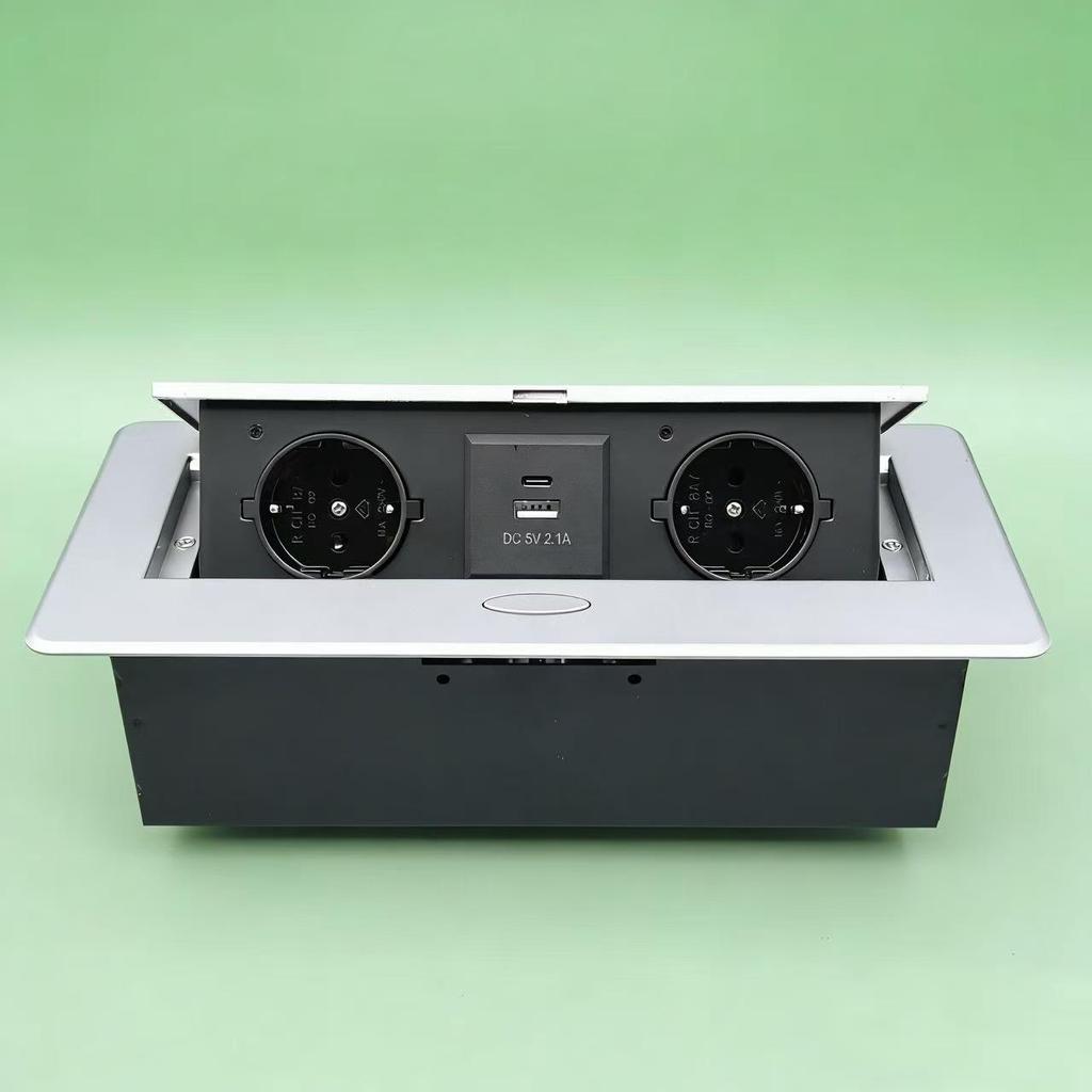 Slow Rise Pop-Up Hidden EU Power Multimedia Socket for European, American, and German Standard USB Conference Tables
