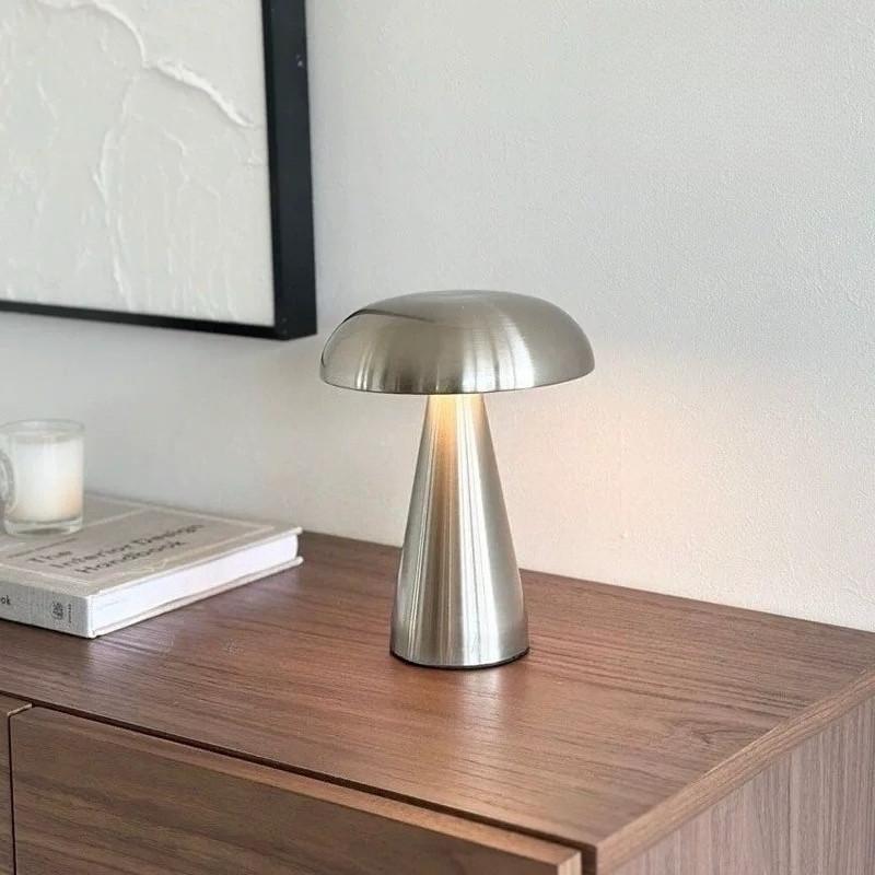 USB Rechargeable Metal Mushroom Lamp Nordic Simple Modern Creative Unique Table Light Bedroom Bedside Night Lamp